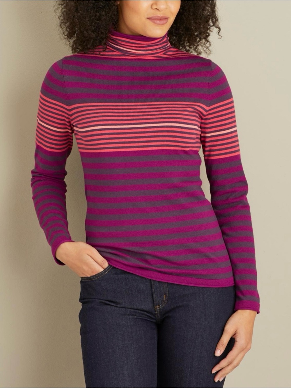 Duluth Trading Co Striped Women's S'no Sweat Mock Sweater Size L